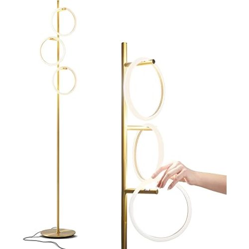 Brightech Saturn Floor Lamp, Great Living Room Decor, Tall Contemporary Standing Tree Light for Offices, Living Rooms, with 3 LED Heads for Bedroom Reading - Gold/Brass