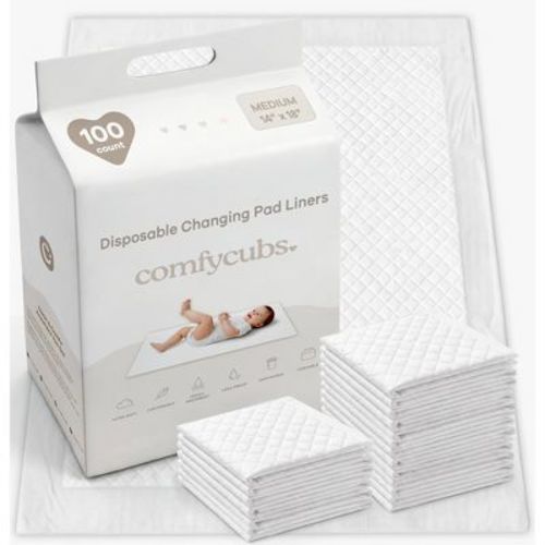 Comfy Cubs Baby Changing Pad Liners 17.7" x 13.8" Medium 100 Pack - Ultra Absorbent Disposable Pad