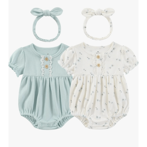 Baby Girl Clothes Cotton Bubble Romper Floral Bodysuits Infant Outfit Set