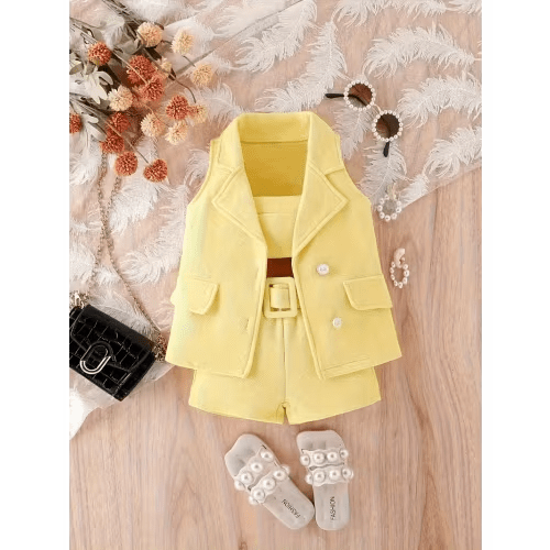baby girls collar vest camisole shorts belt 4pcs set - Temu