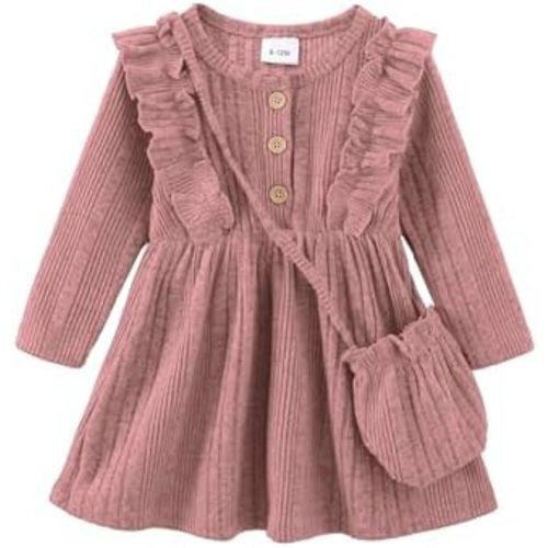 Kucnuzki Baby Toddler Girl Dress Long Sleeve Ruffle Dress Fall Winter Casual Knit Sweater Dresses Cute Kids Clothes