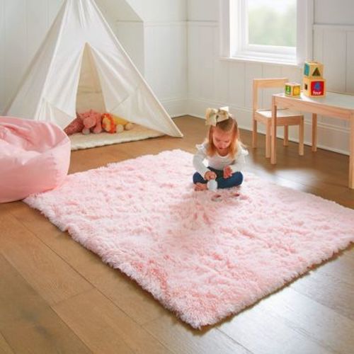 Ophanie Pink Fluffy Rug 4x6, Kawaii Shag Area Rug for Girls Bedroom, Soft Fuzzy Carpet for Kids Nursery, Teen Dorm Bedside Mat