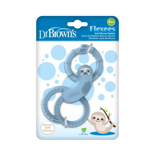 Dr. Brown's Flexees Baby Teether, Blue Sloth, 100% Silicone, Infant-Toddler, 1-Pack