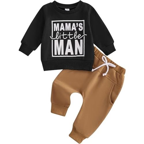 FOCUSNORM Toddler Baby Boy Fall Outfit Mama's Boy Letter Embroidery Sweatshirt Top Elastic Pants Set Cute 2pcs Winter Clothes