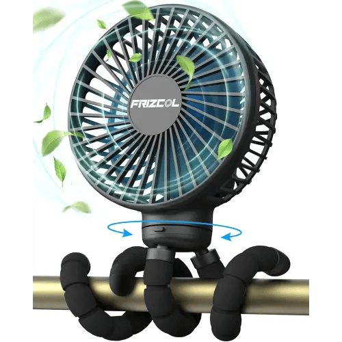 FRIZCOL Stroller Fan for Baby - Portable Fans Rechargeable - Battery Operated Fan(Use for 24Hrs) - Fan for Handheld/Clip On/Car Seat/Desk/Camping