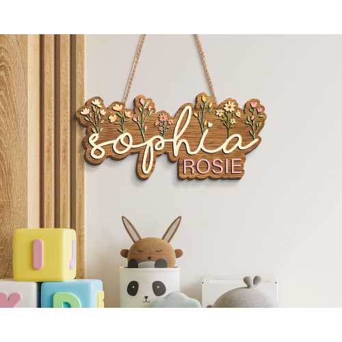 Floral Name Sign for Nursery Decor – Personalized Wooden Name Signs for Nursery, Name Sign Flower Room Decor, Gift for Baby Shower, Newborn
