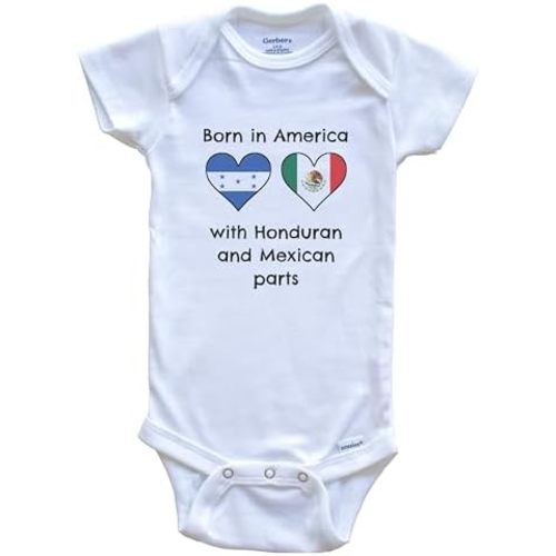 Born in America with Honduran and Mexican Parts Funny Honduras Mexico Flags One Piece Baby Bodysuit