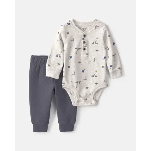 Baby Boy 2-Piece Camping Long-Sleeve Bodysuit & Pant Set - Grey | Carter's