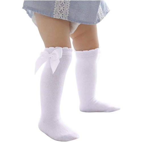 Century Star Baby Girls Bow Knee High Socks Toddlers Ruffled Tube Socks Infant Long Stockings School Uniform Leggings
