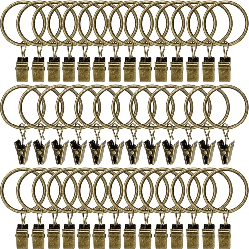 40 Pack Curtain Rings with Clips, Drapery Clips with Rings, Drapes Rings 1.26 in Interior Diameter, Fits up to 1 in Curtain Rod, Bronze