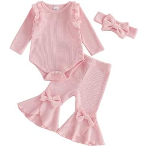 Socutebabe Newborn Baby Girl Fall Outfit Long Sleeve Romper Pants 3 Pcs Set