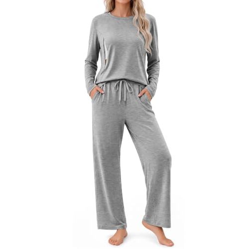 Neer 2 Piece Women Nursing Set Breastfeeding Outfit | Hidden Zipper Nursing Shirt and Elastic Waist Pants Matching Set, Long Sleeve Postpartum Hospital Outfit, Lounge Home Pajamas