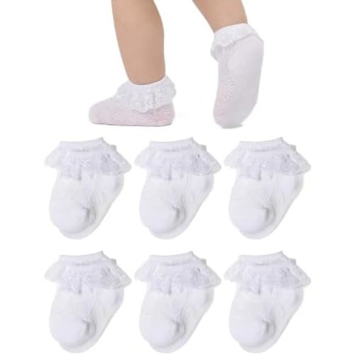 EPEIUS Baby Girl Ruffle Socks, Eyelet Frilly Lace Socks for Newborn Infant