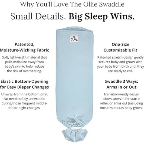 The Ollie Swaddle – Adjustable Baby Swaddle for Newborns | Pediatrician-Approved for Safe Sleep | Easy Closure | Arms-Out | Lightweight, Machine-Washable | Easy Diaper Access