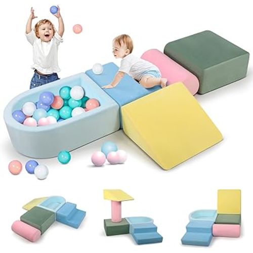5-Piece Set Baby Climbing Toys For Toddlers 1-3, Foam Climbing Blocks With Ball Pit For Baby, Soft Toddlers Climbing Toy Indoor, Soft Foam Blocks Activity Play Set For Climbing Crawling And Sliding