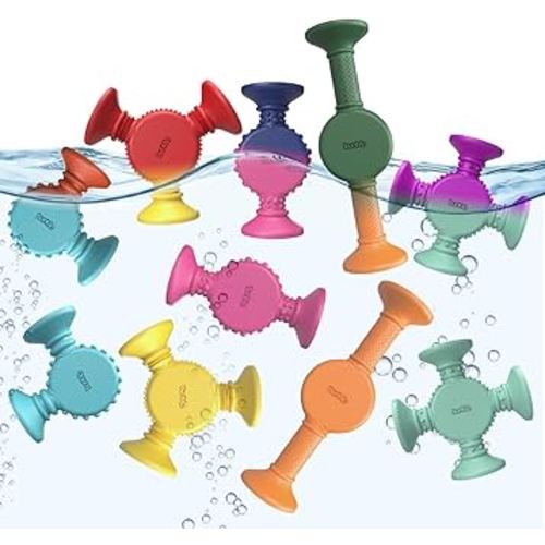 BUNMO Bath Toys Suction - Connect, Build, Create - Bath Toys - Hours of Fun & Creativity - Fine Motor Skills - Stimulating Sensory Toys - Non-Mouthable Toy 3+ - Color Changing 10 Pack