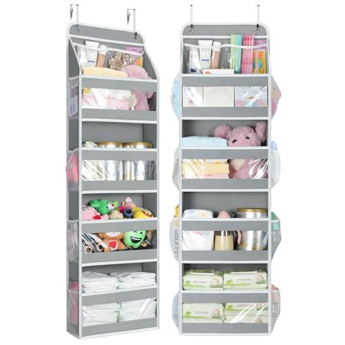 Yecaye 5 Tier Over the Door Organizer, Swing-proof Door Organizer Hanging with Clear PVC Windows, Behind the Door Storage for Bedroom Nursery Closet Laundry Pantry Bathroom, Grey