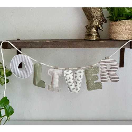 Custom Puff Name Banner – Handmade Fabric Letters for Kids *Neutral*