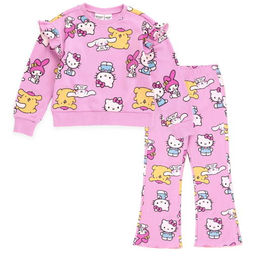 Hello Kitty Cinnamoroll My Melody Pompompurin Fleece Pullover Sweatshirt and Ribbed Flare Leggings Outfit Set Toddler to Big Kid