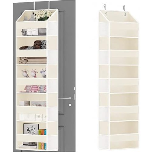 Over Door Organizer with 5 Large Pockets & 10 Mesh Side Compartments - Behind The Door Storage for Bathroom, Bedroom, Closet, Pantry, RV & Nursery - Baby Room Organizer Solution - Beige