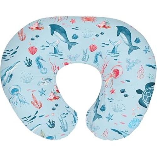 Cute Sea Animals Baby Nursing Pillow Covers for Boy Girl Turtle Whale Jellyfish Sea Horse Nursery Pillowcase for Breastfeeding Pillows Ocean Marine Soft Stretchy Slipcovers for Newborn Infant