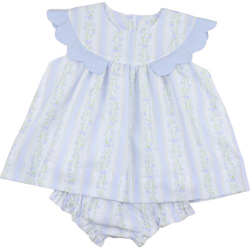Blue Floral Scalloped Diaper Set - Cecil & Lou