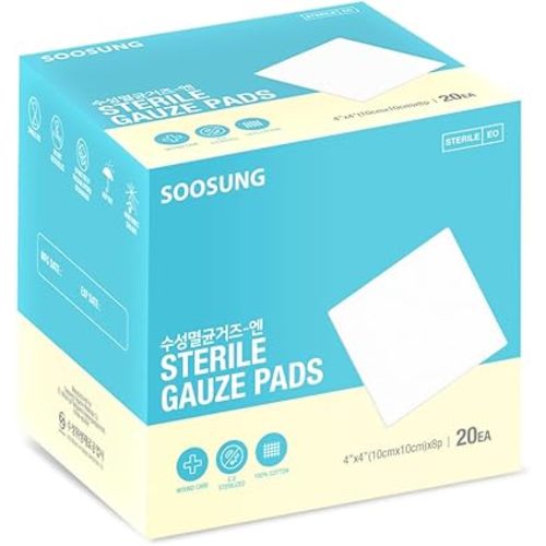 Sterile Gauze Pads 4x4 Inch (100 Count), 8-Ply Medical Grade Cotton, Individually Wrapped (20 Packs of 5), Highly Absorbent, Latex-Free Wound Dressing for Post-Surgical & Large Wounds – SOOSUNG