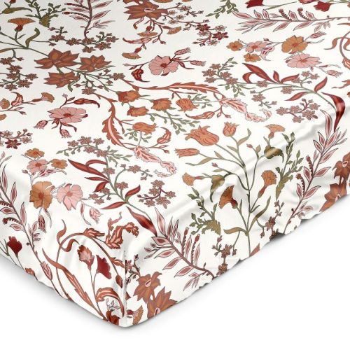 Sweet Jojo Designs Girl Satin Fitted Crib Sheet Boho Floral Wildflower Rust Orange and Ivory