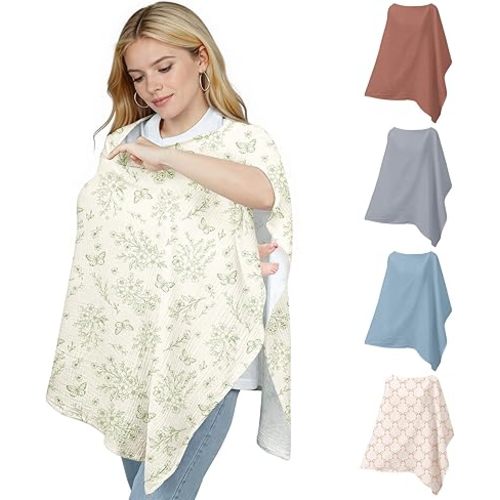 Muslin Nursing Cover Up for Breastfeeding, Soft & Breathable Cotton Breast Feeding Cover for Women, Full Privacy Breastfeeding Cover - Newborn Baby Essential, Beige