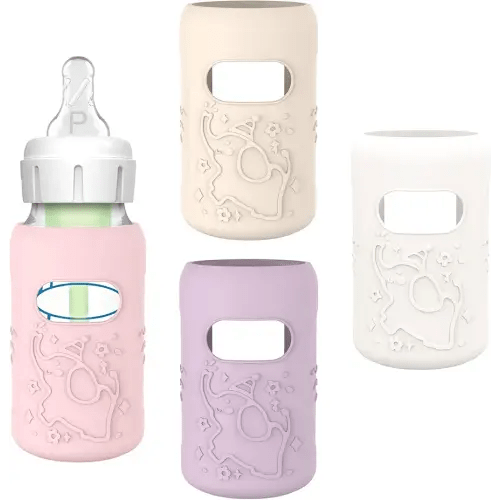KingKam 4 Pack Silicone Sleeves for Dr. Brown's Glass Baby Bottles, Anti Breakage Baby Bottle Sleeves Holder, Compatible with Dr. Brown's Newborn Narrow Glass Baby Bottles 4oz