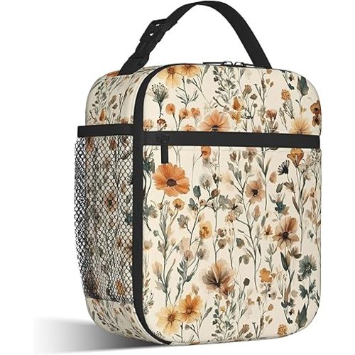 Insulated Lunch Bag,Country Wildflower Durable Lightweight Lunch Box for Kids,Rustic Floral Portable Thermal Picnic Cool Bags Girls Boys School Daycare,Work,Camping