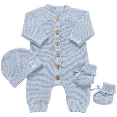 Organic Cotton Baby Sweater Knit Romper Hat Booties 3 Piece