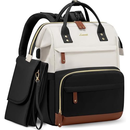 LOVEVOOK Diaper Bag Backpack, Baby Bag with Changing Station, Large Diaper Backpack for Mom Dads, Waterproof Mommy Bag for Boy and Girl, Travel Essential Baby Shower, Black-Beige