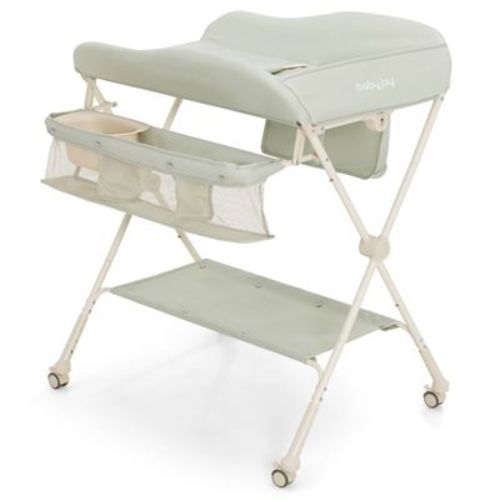 Safstar Baby Diaper Changing Table Folding Newborn Nursery Organizer W/Water Basin Wheel