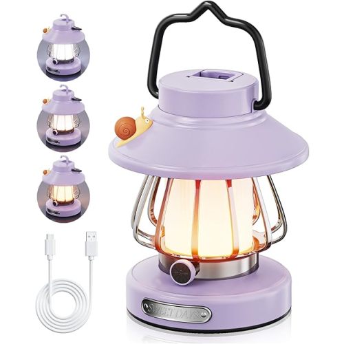 HOMY Snail Camping Lantern for Kids Rechargeable Portable Night Light with 3 Colors & Dimmable, Outdoor Camping Gear, Indoor Bedroom Tent Nightlight Gift for Toddlers