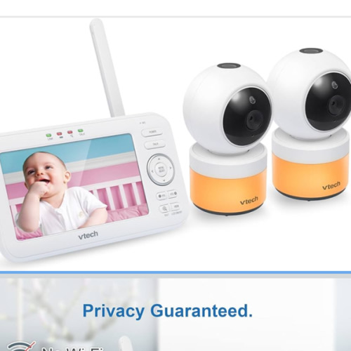 VTech VM5463-2 Baby Monitor 5" Screen with 2 Cameras, Pan-Tilt- Zoom, Night Light, Glow On The Ceiling Projector, Two-Way Talk, Secure Transmission No WiFi