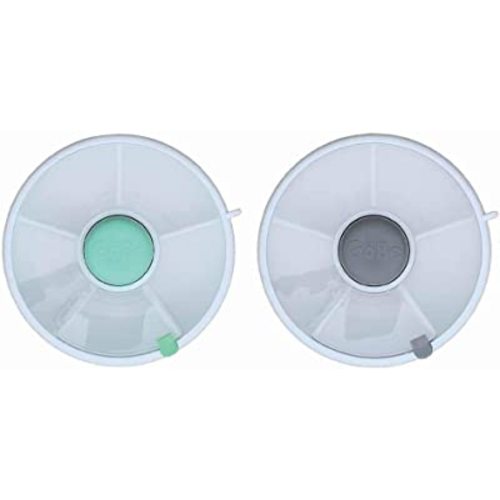 GoBe 2 Pack Kids Snack Spinner - Grey/Teal - Reusable Snack Container with 5 Compartment Dispenser and Lid - Leakproof, Spill-Proof - for Toddlers, Babies, Home, Travel