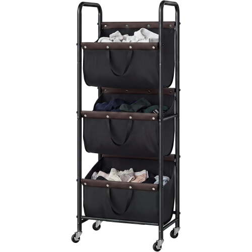GRANNY SAYS 3-Tier Laundry Hamper Sorter, 3 Section Laundry Basket with Wheels for Laundry Room, Dorm, Bathroom & Closet, Black