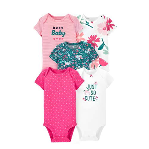 Summer New Baby Short Sleeve Bodysuits Layette 5PCS Sets Cartoon Printed Onesie Stylish Dailywear 3-6 month