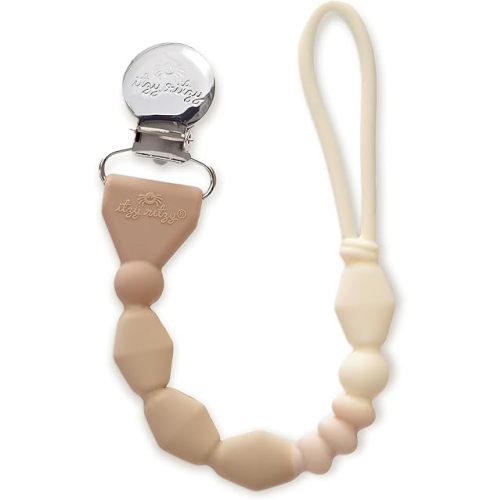Itzy Ritzy Silicone Pacifier Clip; 100% Food Grade Silicone Pacifier Strap with Clip Keeps Pacifiers, Teethers & Small Toys in Place; Features One-Piece Design & Cord (Toast)