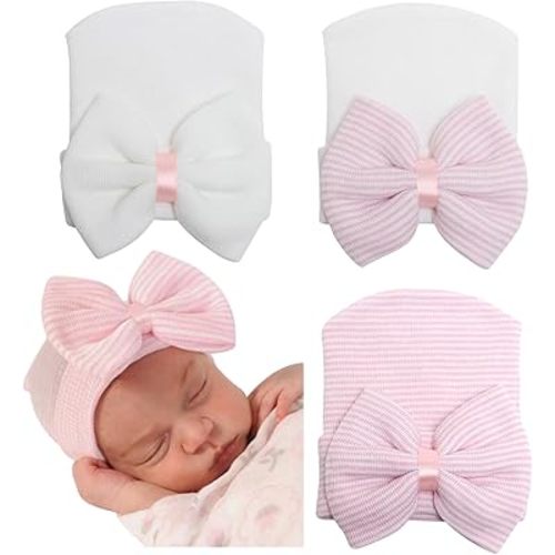 Newborn Baby Girl Hats with Bow No Scratch Cotton Toddler Infant Beanie Caps Soft Newborn Hospital Hat 0-3 Months