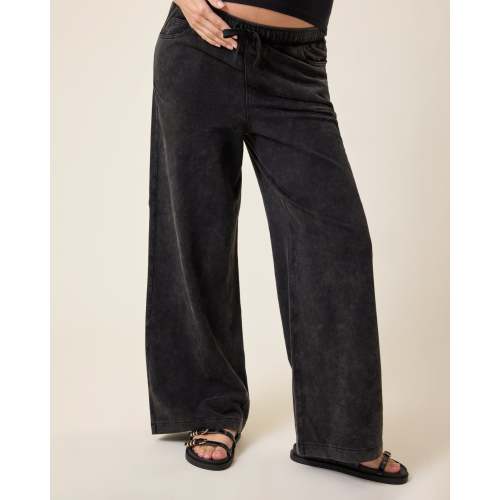 Wide Leg Maternity & Postpartum Drawstring Pant | Black Wash - Kindred Bravely