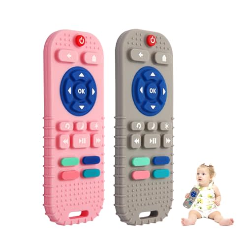 Hooku 2 Pack Silicone Teething Toys for Babies 0-6 Months, Teethers for Babies 6-12 Months, Remote Teether for Baby, Sensory Toys for Babies, Baby Chew Toys