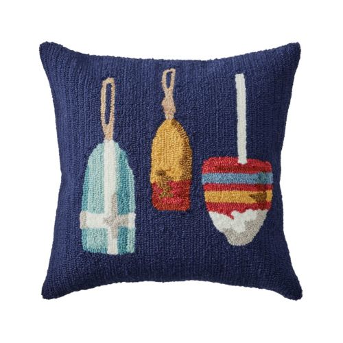 Indoor/Outdoor Hooked Pillow, Buoys, 18" x 18"