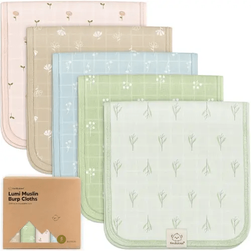 KeaBabies Cotton Muslin Burp Cloths Baby Boy, Girl - 5-Pack Soft & Absorbent Burping Cloth for Babies, Large Baby Towels & Washcloths for Newborn, Spit Up Rags, No Shrink, 20x10" (Wild Bloom)