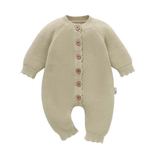YIXPOH Baby Long Sleeve Knit Romper Neutral One-Piece Jumpsuit With Button Closure Soft Cotton Knit Outfit Green 0-1 Months