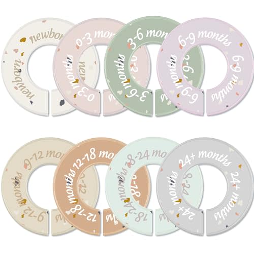 ForraFun 8 Pcs Baby Closet Dividers Unisex Baby Clothes Organizers Clear Labels for Nursery Closet Organizer & Decor Nursery Fits Most Rods(Donut,Light Color)