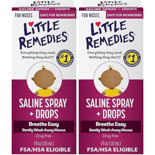 Little Remedies Sterile Baby Saline Nasal Spray and Drops, Safe for Newborns to Relieve Stuffy and Dry Noses, 1 Fl Oz