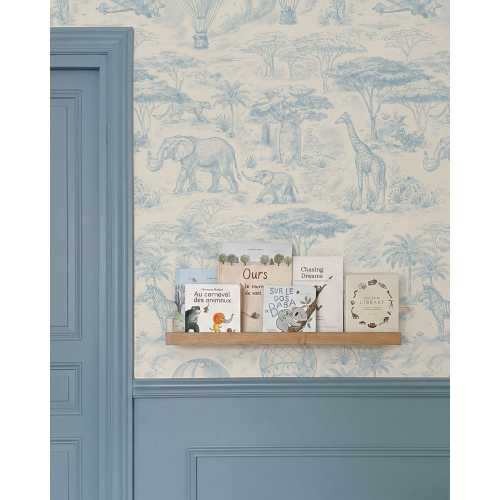 Nursery Wallpaper, Safari Animal Wallpaper Nursery, Baby Boy Nursery Wallpaper, Blue Elephant Giraffe Zebra Kids Wallpaper