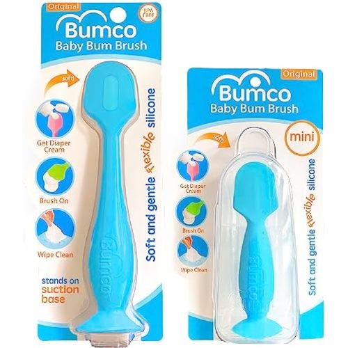 Bumco Baby Bum Brush + Travel Diaper Cream Spatula Set With Case (Blue)